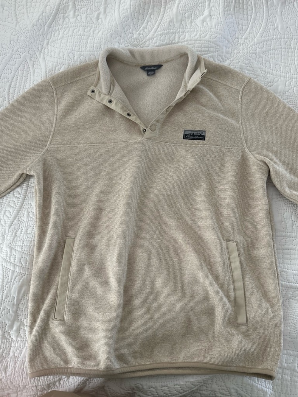 Eddie Bauer Men’s Light Beige Snap-Up Fleece Pullover